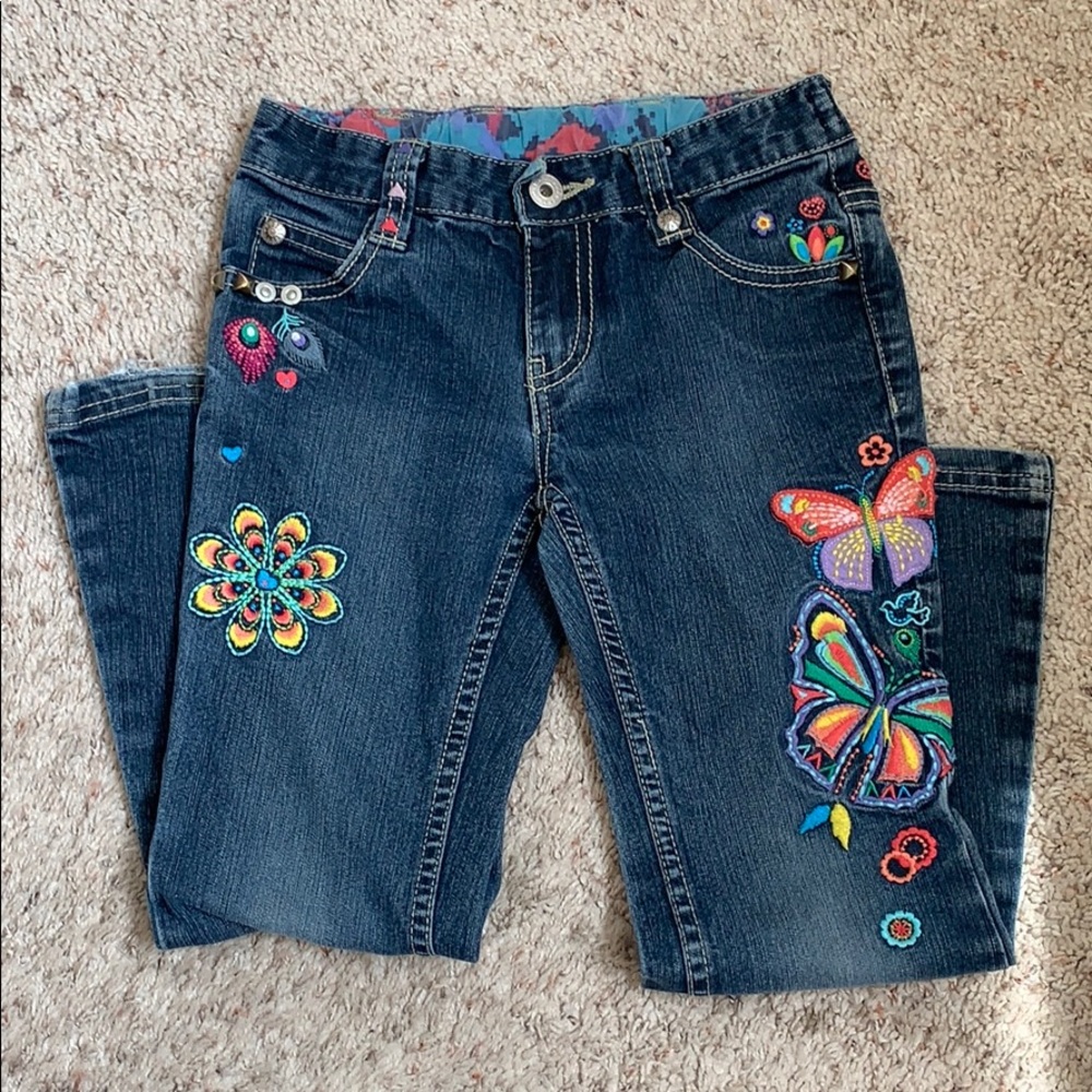 Girls butterfly embroidered jeans size 6 - Picture 2 of 8